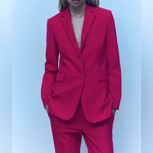 Zara Set - Fuchsia Straight Cut Pocket Blazer & The Low Rise Flare Pants - Picture 8 of 17